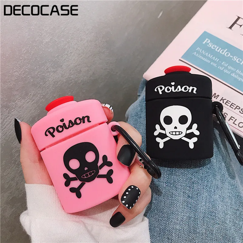 

Kuutti Pink Black Funny Cool Skull Silicone Protective Case for AirPods Case Cute Skin Earphone Bag Accessory with Hook
