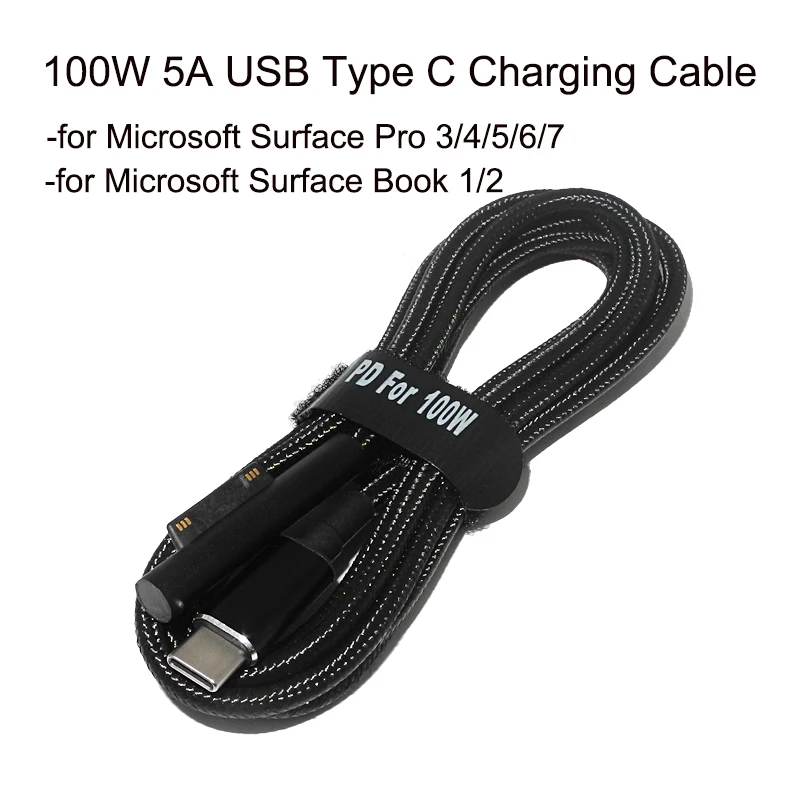 

100W 5A USB Type C Fast Charging Cable for Microsoft Surface Pro 3 4 5 6 7 Dc Power Adapter Plug Converter for Surface Book 1 2