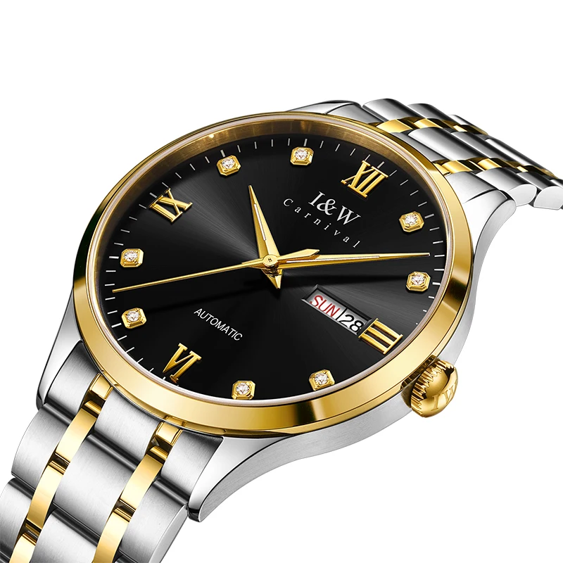 Zegarek Measyski Svizzera I & W Lusso Oro Nero Orologio Automatico Seiko Movimento Zaffiro Doppio Calendario Orologio Da Uomo D'Affari