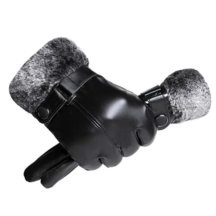 Зимние мужские кожаные перчатки толстые плюс бархатные теплые холодные ветроустойчивые перчатки с сенсорным экраном для езды на мотоцикле оптом