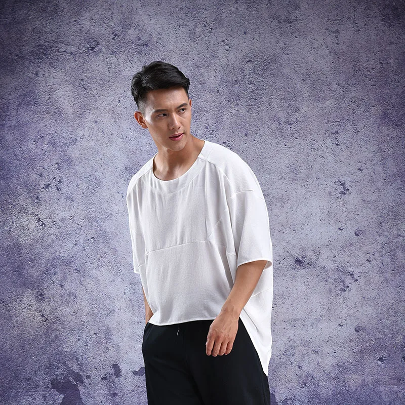 

Men's T-shirt South Korean summer shirt loose bat short sleeve plain color round neck with seven sleeves men's chiffon T-shirt