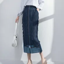 

Miyake pleated hip skirt new women's 2022 spring fashion large size casual stretch drape imitation denim pleated skirt