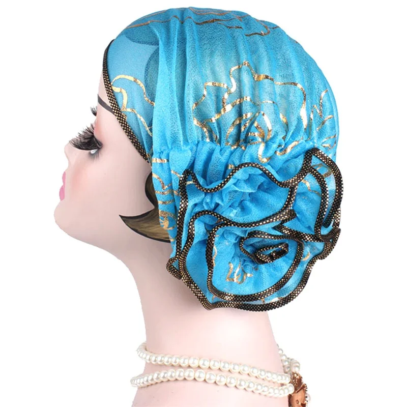 Muslim Hijabs Turban Large Flower Women Fashion Headscarf Islamic Fashion Heap Cap Headwrap Elegant Female Turbantes