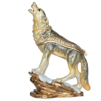 

HOWLING WOLF BEJEWELED TRINKET BOX ENAMEL JEWELRY BOX KEEPSAKE BOX JEWELRY CONTAINER