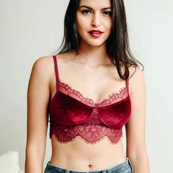 

YL-5310 Leto Intimates Velvet and Lace Half Cami Luxurious Fabric Comfortable Feeling Daily Wear Soft Bralette Wire Free