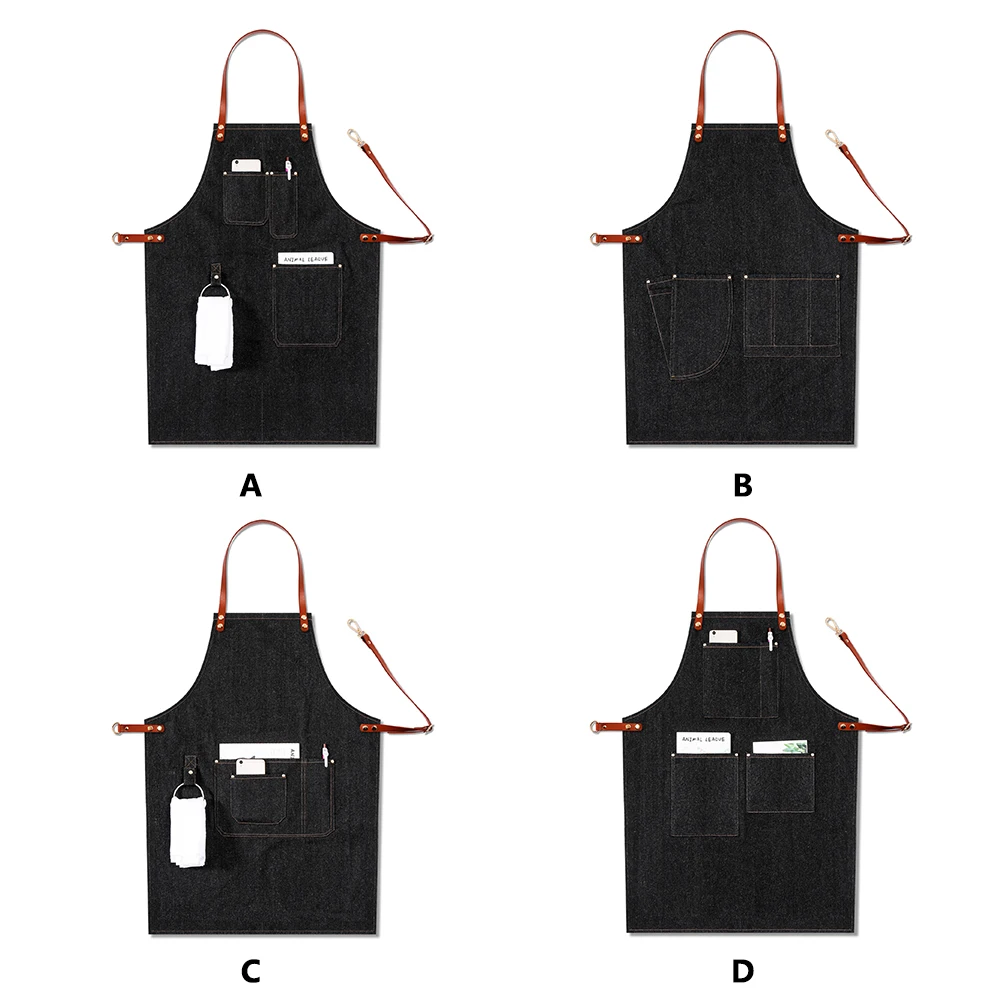 Нагрудник фартук бармен Мульти Карманный Рабочая форма барбекю шеф повара Повседневный съемный джинсовый пекарь Кожаный ремешок регулируемый бариста