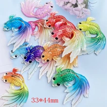  10Pcs New Acrylic Cute Goldfish With A Hole Flat Back Cabochon Scrapbooking Hair Bow Center Embellishments DIY Accessories F70 