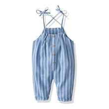 Летняя детская одежда на гусеничном ходу, стиль, корейский стиль, подтяжки в полоску, комбинезон для девочек, брюки на подтяжках
