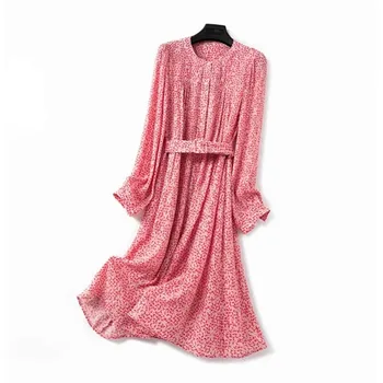 

Retro Print Womens Midi Dress Two Piece Set Lady Long Sleeve Single-breasted Split Dresses With Sashes 2020 New