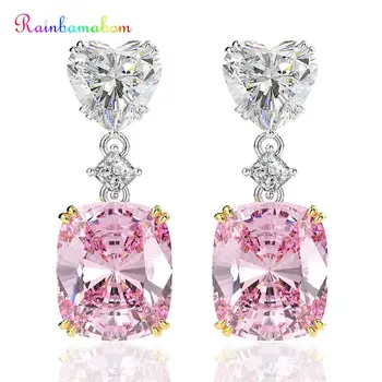 

Rainbamabom Romantic Cute 925 Sterling Silver Heart Created Moissanite Gemstone Drop Dangle Earrings Fine Jewelry Gift Wholesale