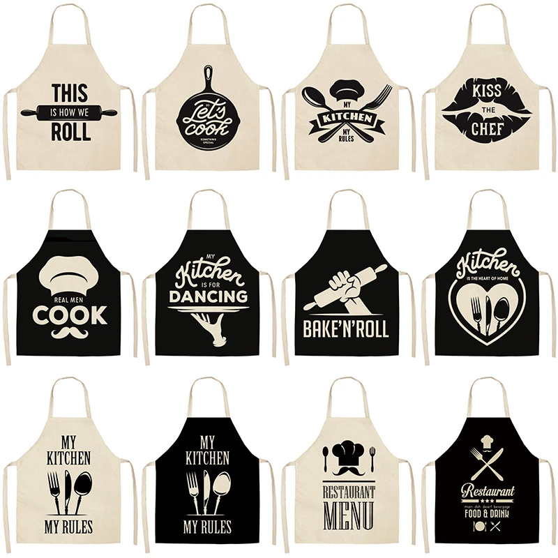 1Pcs Letter Alphabet Kitchen Aprons For Women Cotton Linen Bibs Household Cleaning Pinafore Home Cooking Apron 53*65cm WQL0001
