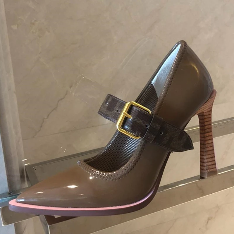Обувь с острым носком женская обувь на тонком высоком каблуке пряжкой Zapatos De Mujer