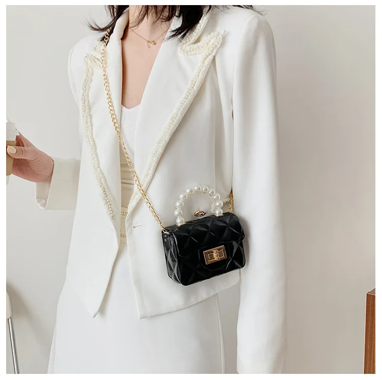 Dikaril Women Mini Handbag New Elegant Shoulder Messenger Portable Chain Bag Girl Cute Bag Pearl Crossbody Rhombus Small Bags