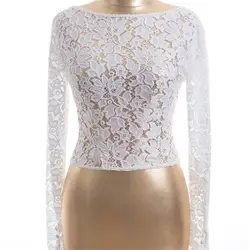 Real Picture Custom Made Long Sleeve Bridal Jackets Backless Lace Appliques Wedding Bolero Jacket Wrap Shawl