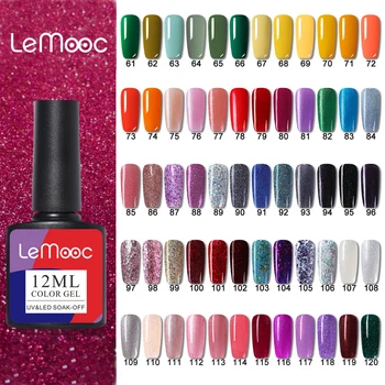 

LEMOOC 12ml Nail Gel Polish Shiny Glitter Sequins Colorful Long Lasting Soak Off UV LED Gel Nail Art Gel Varnish LM61-LM120
