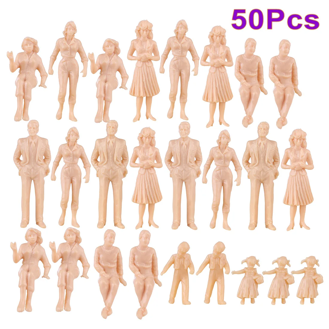 

50Pcs 1:30 Scale Miniature People Figures Model For Train Railway Alloy RC Car Sand Table Educational Toy - Skin(Random Type)