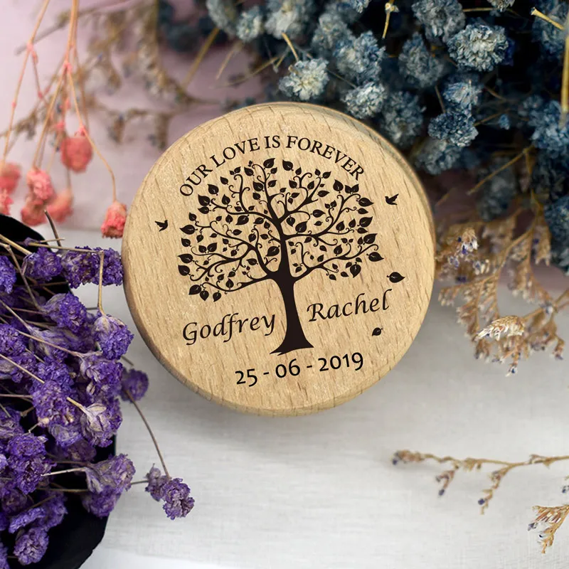 

Personalized Rustic Wedding Wood Ring Box Holder Custom Your Names and Date Wedding Ring Bearer Box