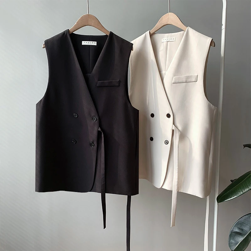 FOLOBE 2019 Осенняя мода женский тонкий жилет пальто пояс корейский v-образный вырез Блейзер жилет Свободный Повседневный винтажный женский