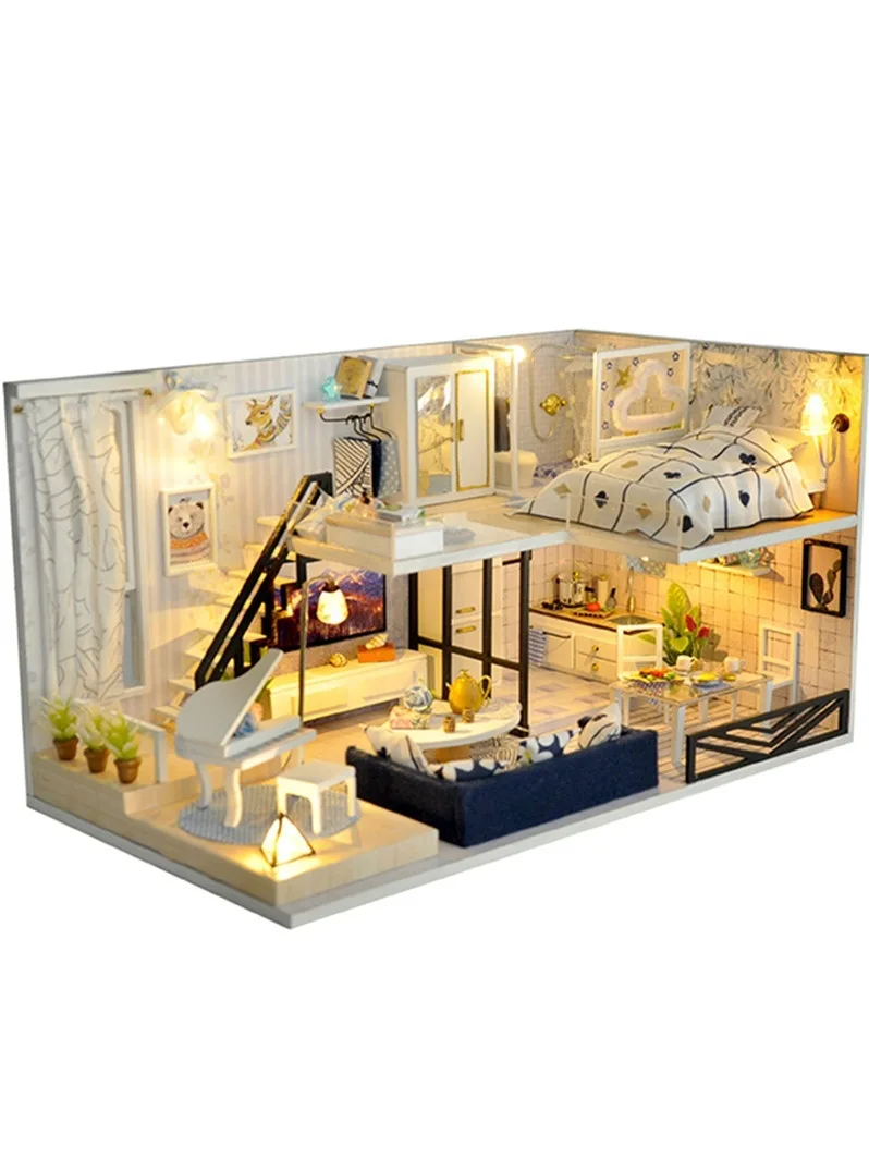 

DIY Hut for Making Villa Assembled Loft Small House Model Handmade Creative in Effective Wood Gift Girl'S