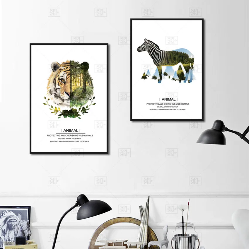 

Animals Canvas Poster Zebra Tiger Silhouette Pattern Decorative Painting Art Poster Pictures For Living Room Home Decor Wall Pri