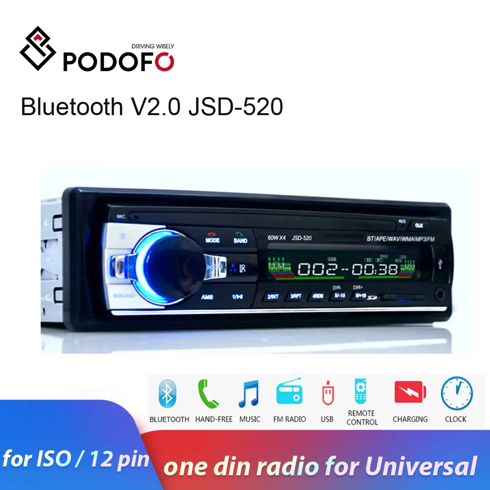 Podofo один din автомагнитола Стерео FM Aux вход приемник SD USB JSD 520 12 В в тире 1 din Автомобильный MP3 USB мультимедиа авторадио плеер|Мультимедиаплеер для авто| | АлиЭкспресс
