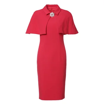 2020 women's new style dress solid Cape slim dress short sleeve red Dress female sheath dresses 1