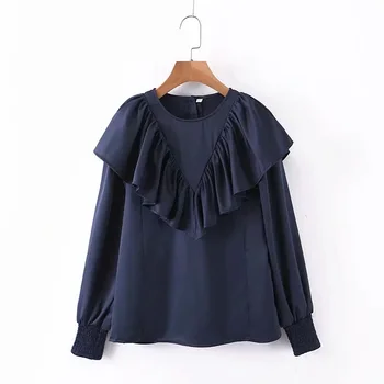 

New Autumn collection of patchwork ruffled pullover Hot Selling Women blouse