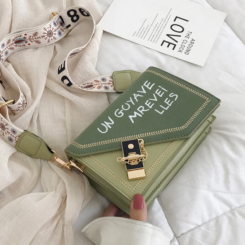 

Frosted Letters Shoulder Bag Women Plug Lock Rivet Small Square Crossbody Bags For Women Print Strap Messenger Bags Ladies Flap