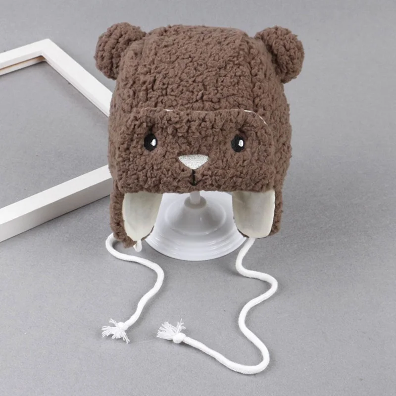 Милые детские наушники с медведем, шапки, зимние теплые бархатные детские шапки, мягкая шапка с рисунком для маленьких мальчиков и девочек, шапки - Цвет: CE