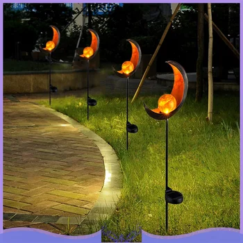 

Solar Light Garden Lights Meniscus Moon Glass Stake Metal Lights Waterproof Warm White LED Solar Light Lawn Patio Courtyard