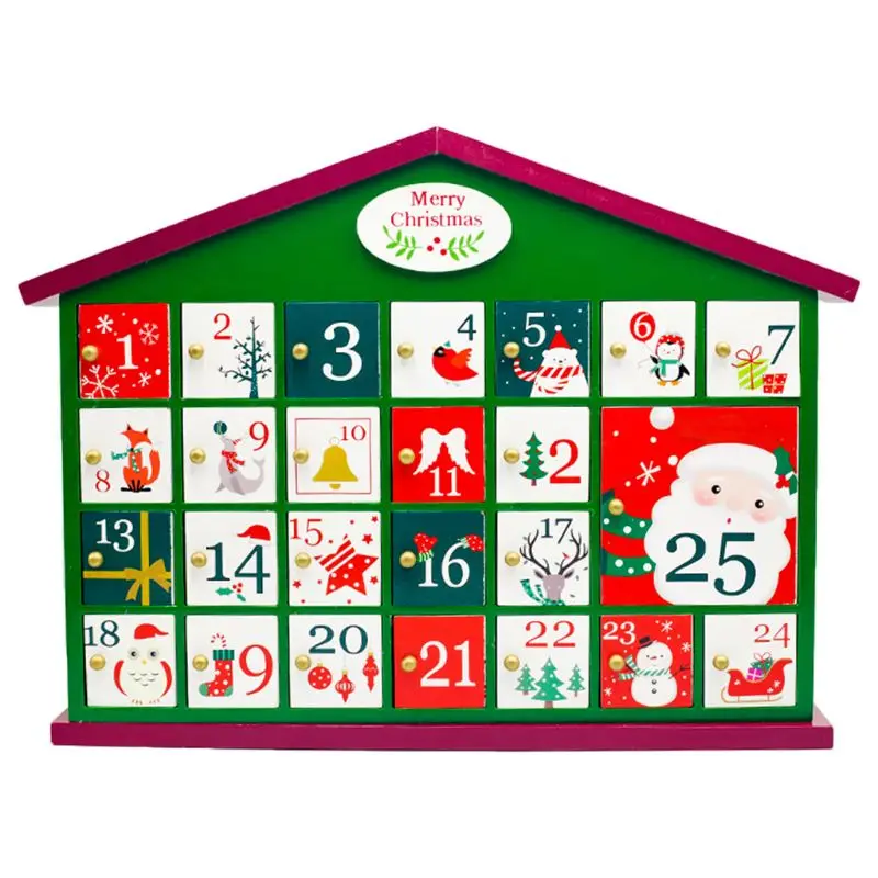 Деревянный Рождественский Адвент обратного отсчета календарь коробка 24 ящика конфеты подарочные коробки украшение дома 448A - Цвет: Светло-зеленый