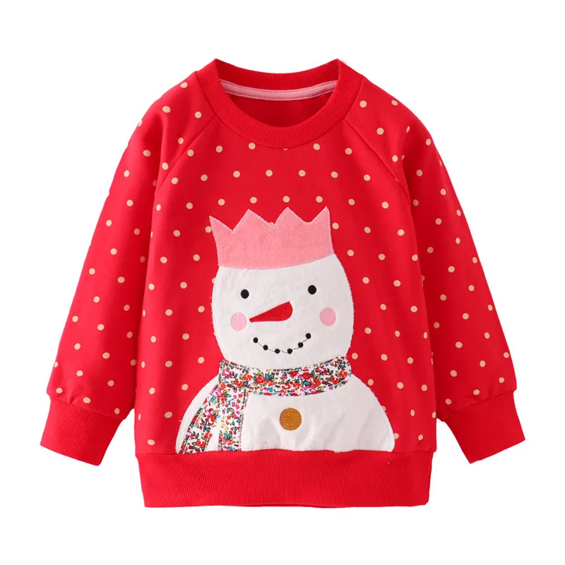 Funnygame Christmas Girls Sweatshirts Cute Alpaca Baby Cotton Clothes Polka Dot Children Autumn Spring Costume Shirts Kids Tops