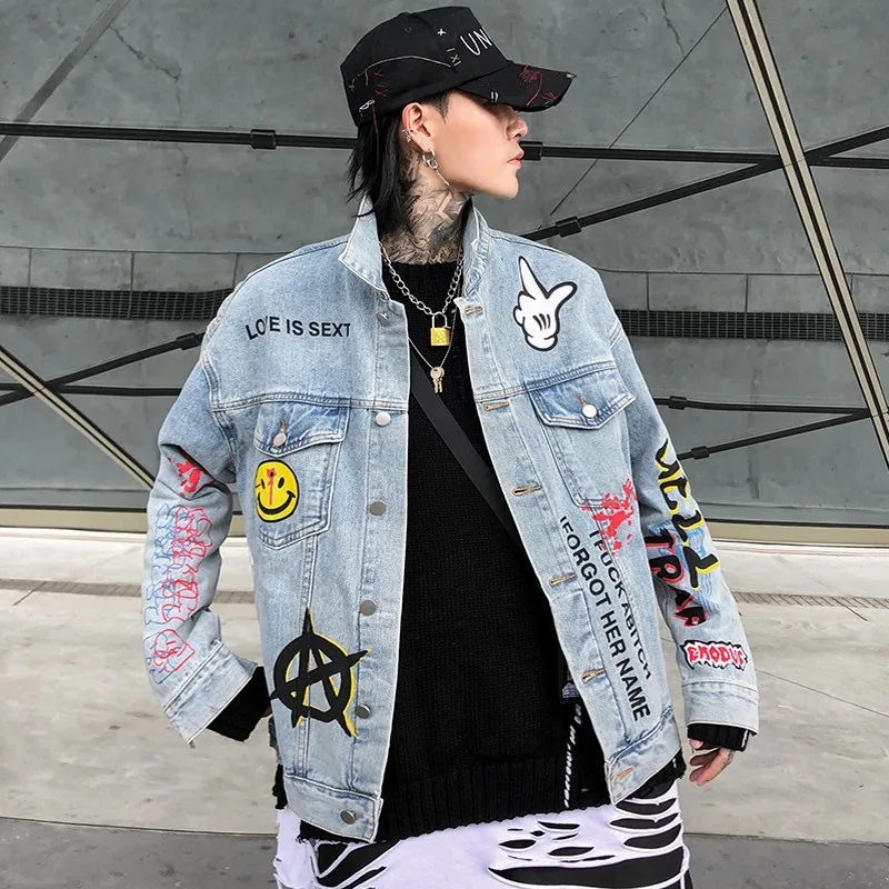 Harajuku Mens Jeans Jacket Hip Hop 