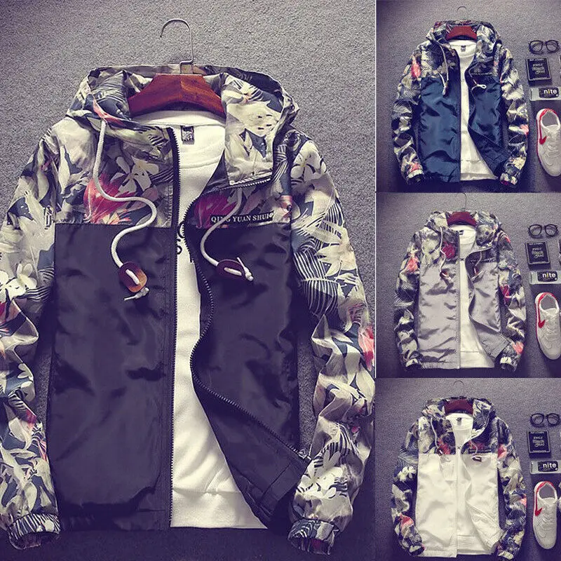 

Men's Waterproof Windbreaker Zip Jacket Hoodie Light Sports Riding Outwear Coat