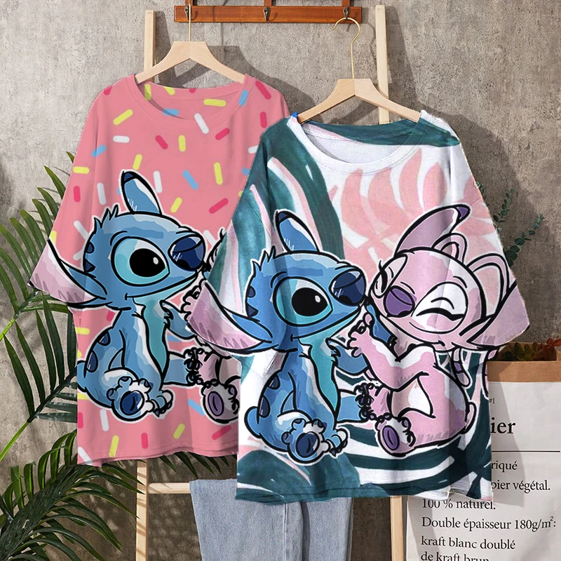 Camiseta de Disney de punto de dibujos animados para mujer, camiseta Regular corta de verano, Tops blancos con cuello redondo, camisa holgada 2021