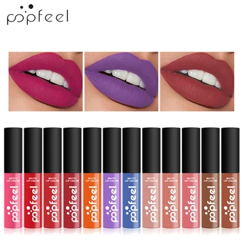 

POPFEEL Matte Lipgloss Long Lasting Waterproof Velvet Lipstick Sexy Liquid Lip Gloss Keep 24 Hours Makeup Lips Cosmetic 12 Color