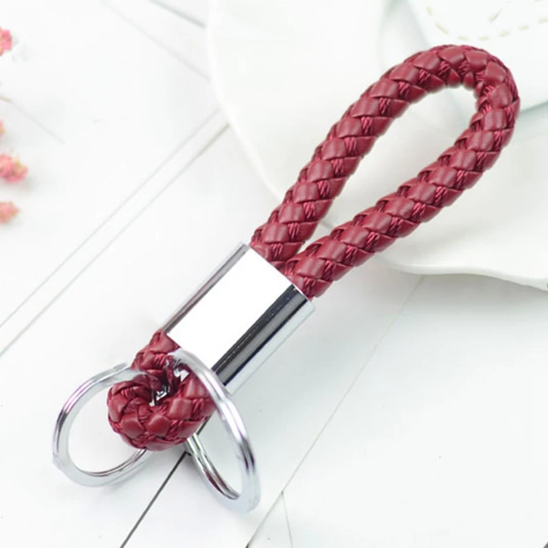 

6 Colors PU Leather Braided Woven Rope Double Rings Fit DIY Bag Pendant Key Chains Holder Car Keyrings Men Women Keychains