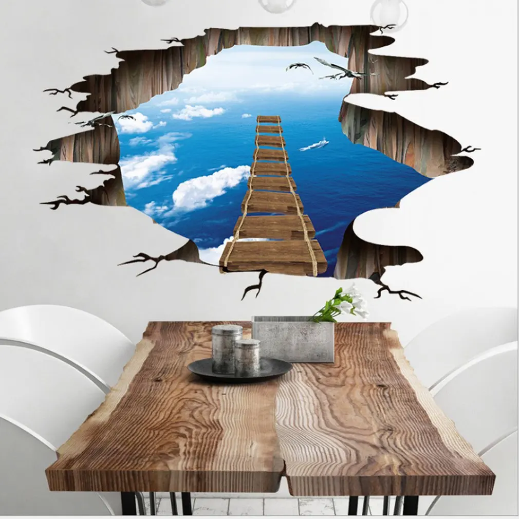 Ван Гог 3D наклейки на стену с изображением неба и океана разрушенный мост ПВХ съемные трехмерные наклейки декоративная роспись FX9608