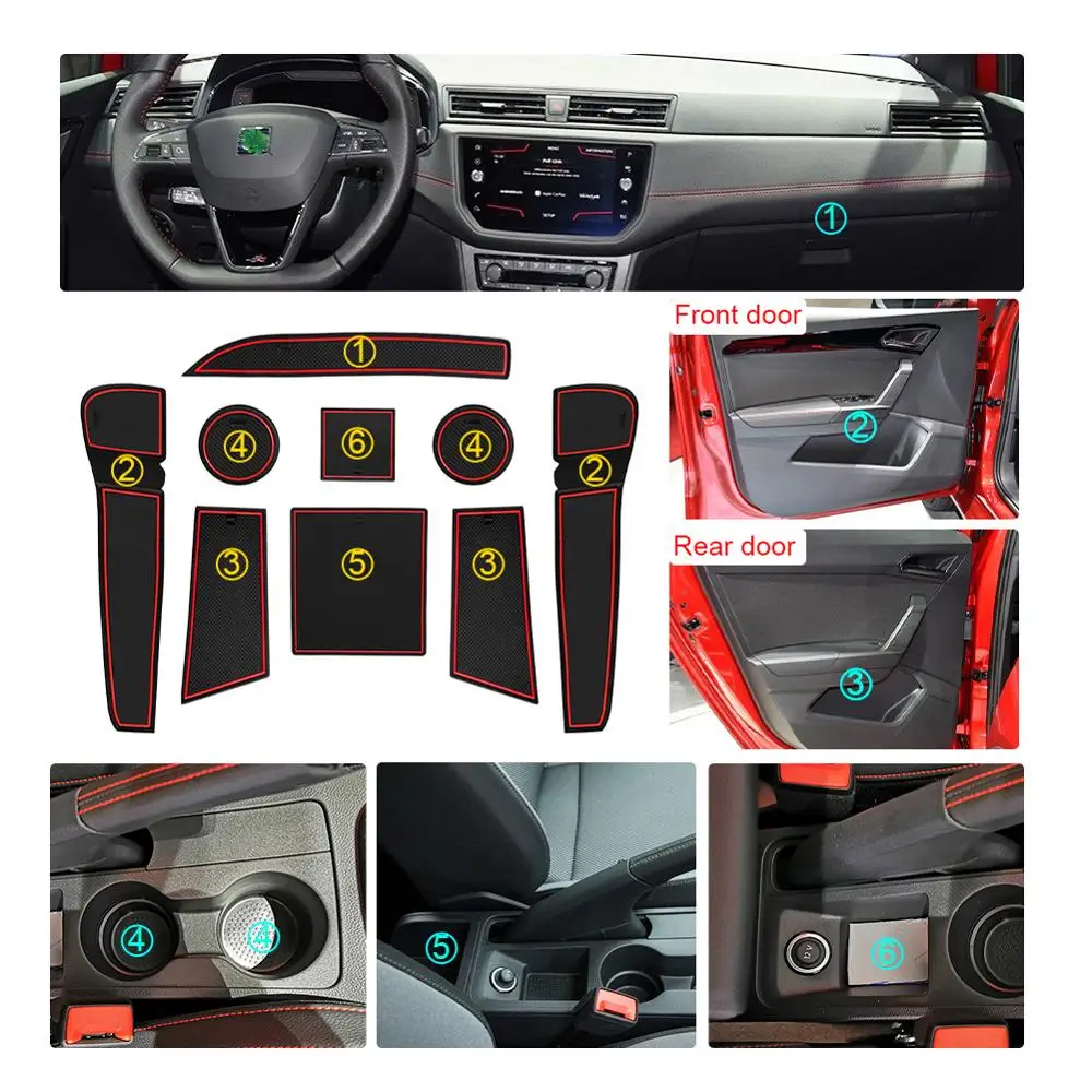 RUIYA Door Groove Mat for Ibiza Type 6F / Arona SUV 2018 2019 2020 Hatchback Anti-Slip Gate Slot Pads Auto Interior Accessories
