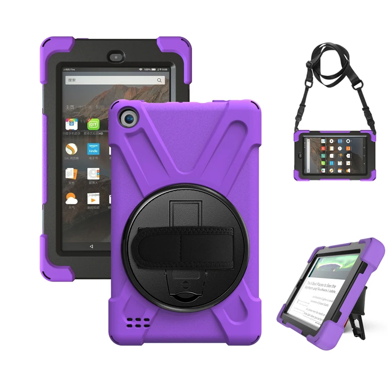 

Case For Amazon Kindle Fire 7 2019 2017 7 inch Heavy Duty Rugged Protection Cover with Kickstand Hand+Neck Strap