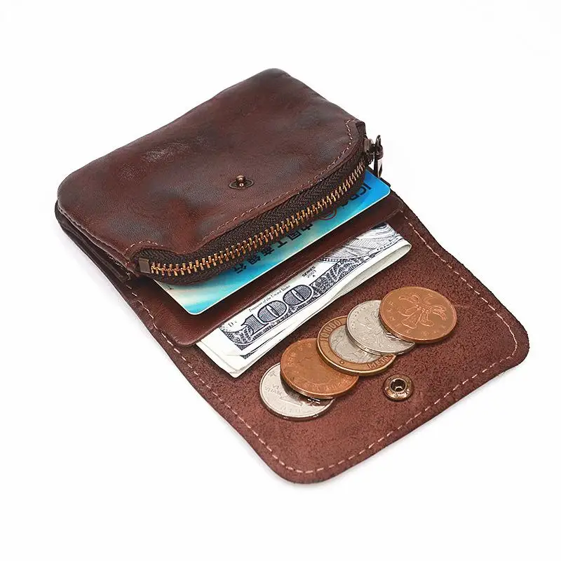 Vintage Style Men Leather Coin Purse Wallet Clutch Key Holder Zipper Small Soft Bag Mini Bag