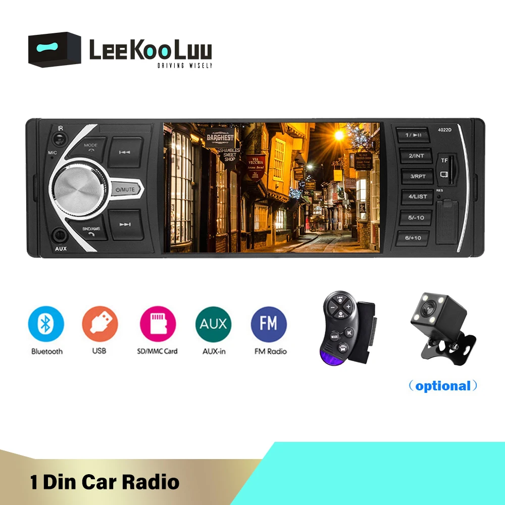 Автомагнитола LeeKooLuu 4 1 дюйма din FM радио Bluetooth рулевое колесо дистанционное
