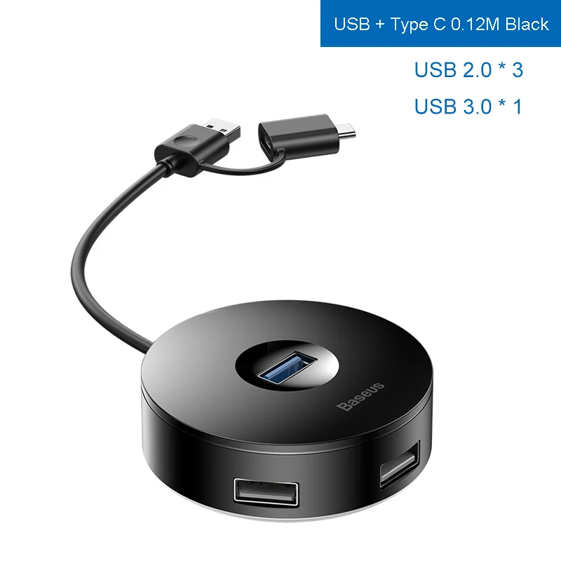 Baseus usb-хаб C концентратор для нескольких USB 3,0 для MacBook Pro huawei mate адаптер док-станция высокоскоростной Тип C концентратор USB 2,0 разветвитель расширитель - Цвет: USB C 12CM Black