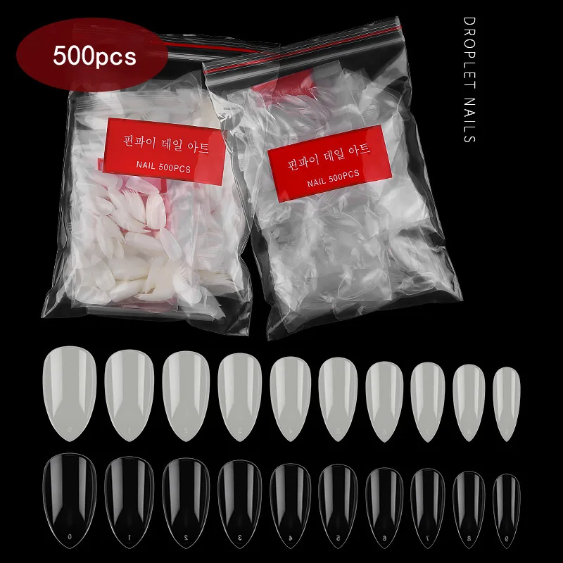 

500pcs/bag Natural Transparent Pointed Nail Extension Tape Nail water Drop shape Fake False French Acrylic Artificial Nail Art