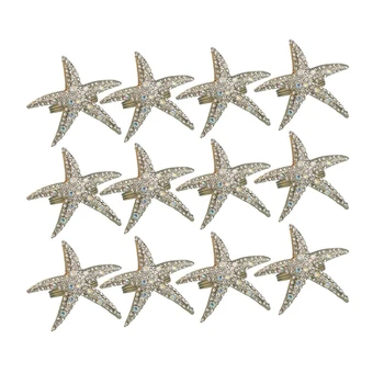 

12 PCS Napkin Rings Starfish Rhinestone Ocean Napkin Holders for Wedding Party Beach Theme Dining Table Decor