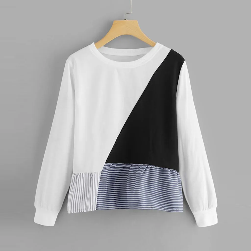 2019 Fashion Sweatshirt Women Long Sleeve Splcing Color Sudadera Mujer Pullover Tops Blouse Women Hoodies Moletom Feminino#J30