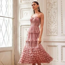 Fivsole – magnifique robe de soirée plissée rose poussiéreux, dos nu, à plusieurs niveaux, sans manches 