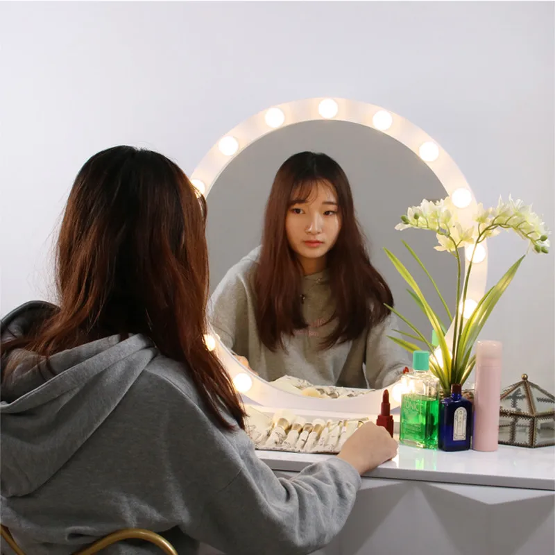 Круглое большое зеркало для макияжа со светодиодной подсветкой косметическое зеркало с подсветкой голливудское HD в живую установленное детское самоклеящееся зеркальное зеркало