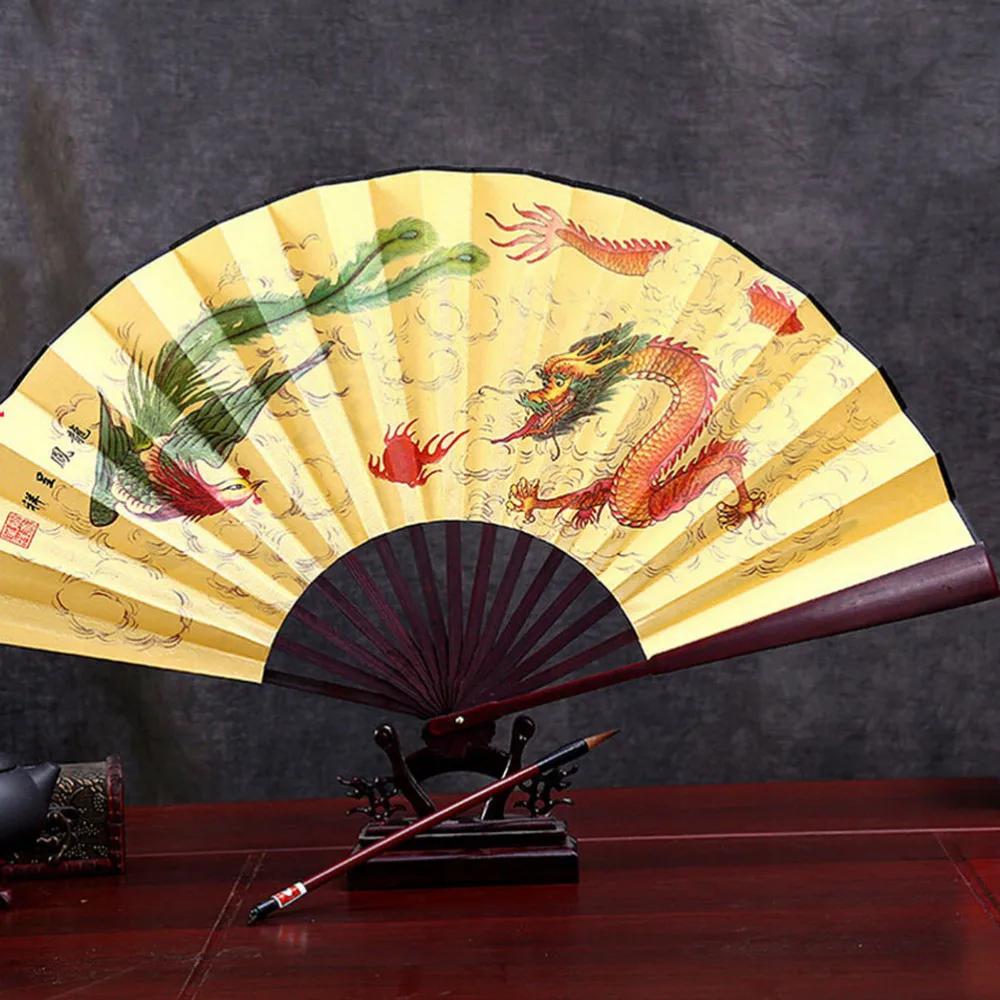 1 шт. китайский стиль узор с цветком лотоса Шелковый Бамбук складной ручной вентилятор для мужчин винтаж Карманный складной веер Вечерние