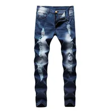 Джинсы мужские эластичные рваные обтягивающие джинсы тонкий деним узкие джинси потертые брюки рваные брюки джинсы Homme Новинка